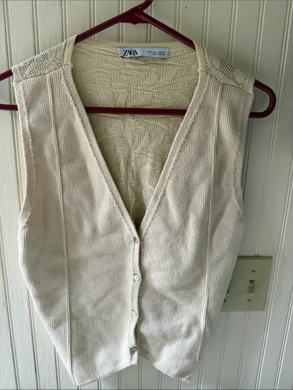 Zara Cream V-Neck Button Front Knit Vest